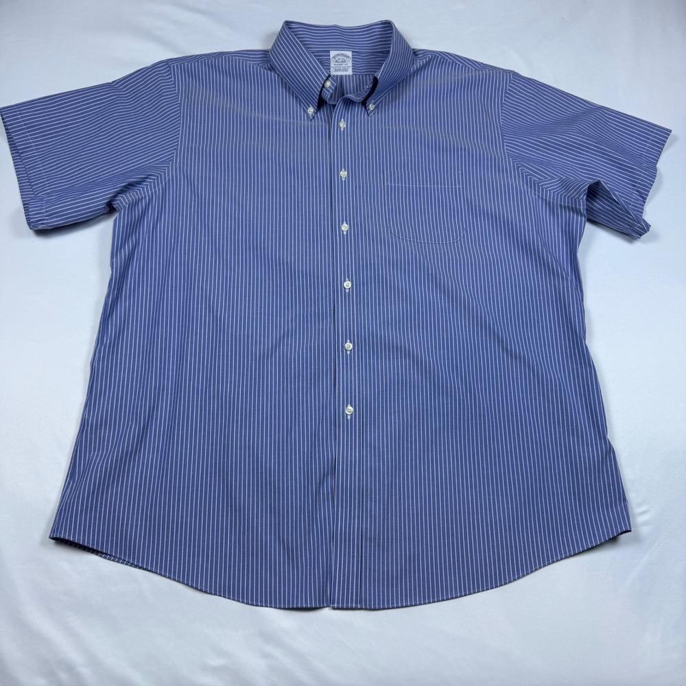Brooks Brothers Button Down Shirt Mens 18 Blue White Stripe Supima Non Iron